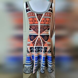 Diane Von Furstenberg Ilsa Fit & Flare Mini Dress Womens S Orange Blue Stretchy